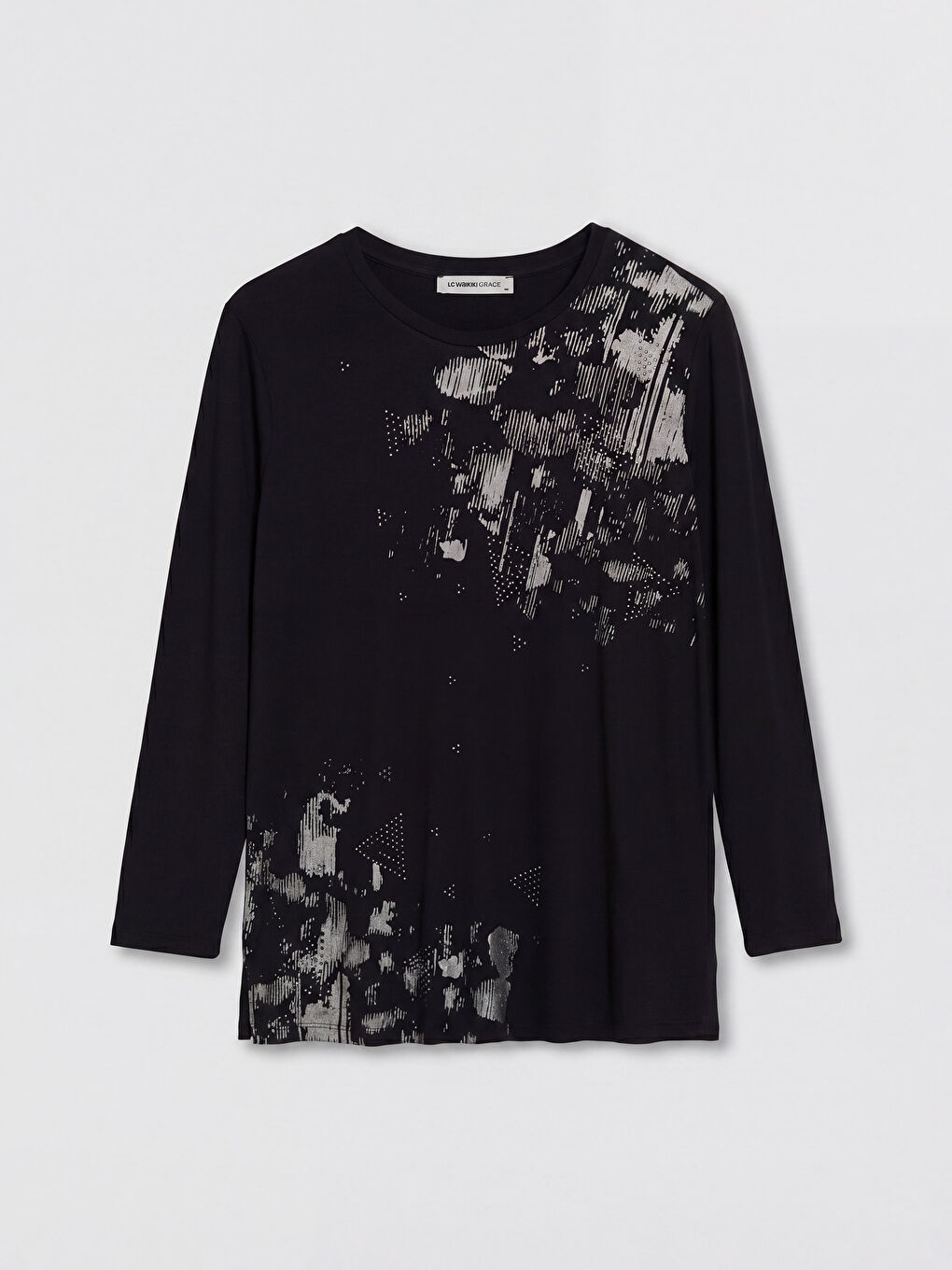 Siyah Bisiklet Yaka Desenli Bluz