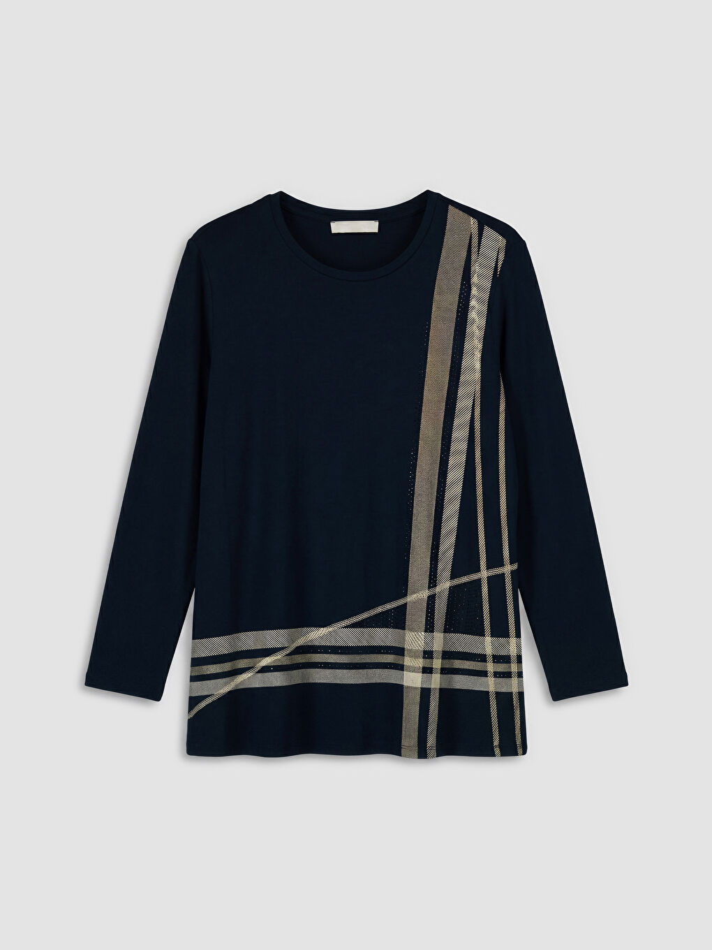 Lacivert Bisiklet Yaka Desenli Bluz