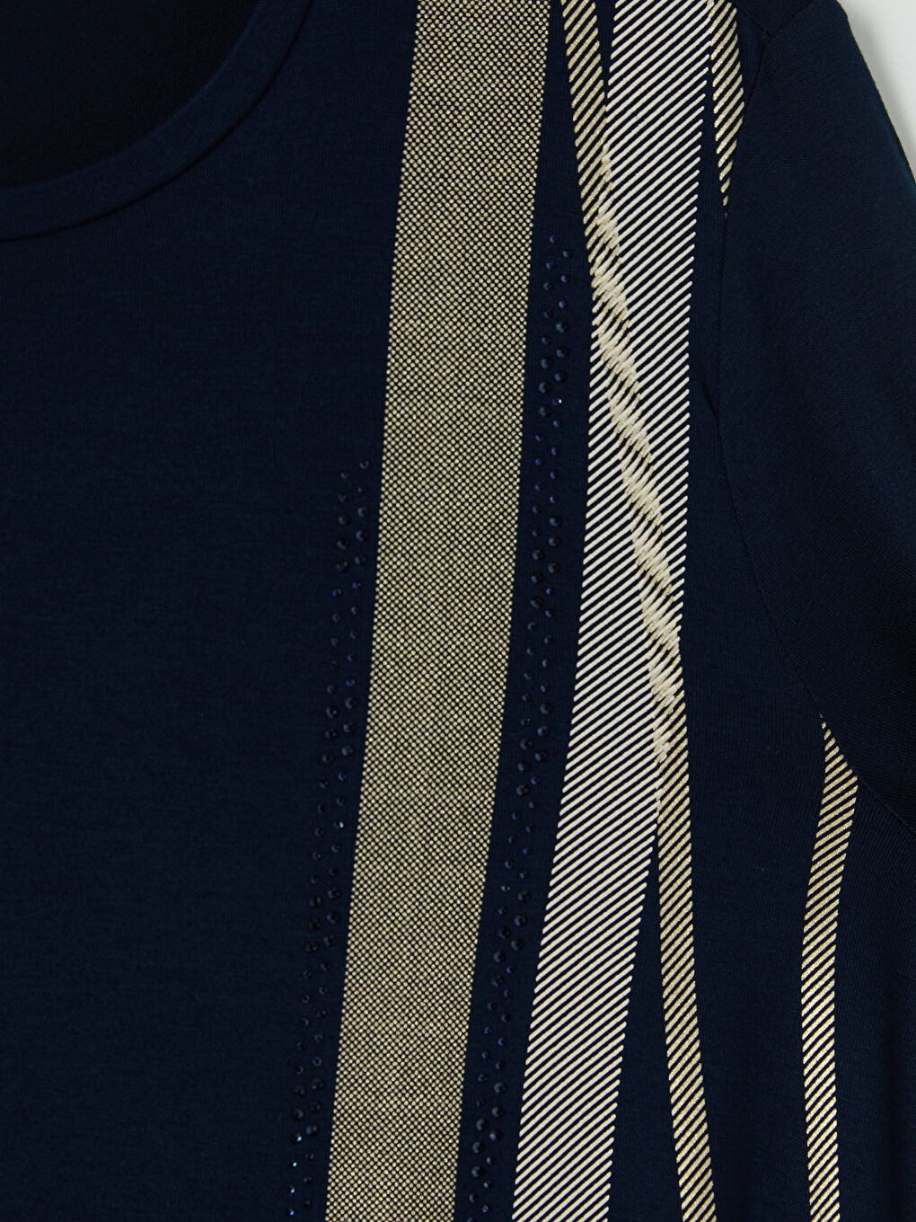 Lacivert Bisiklet Yaka Desenli Bluz-2