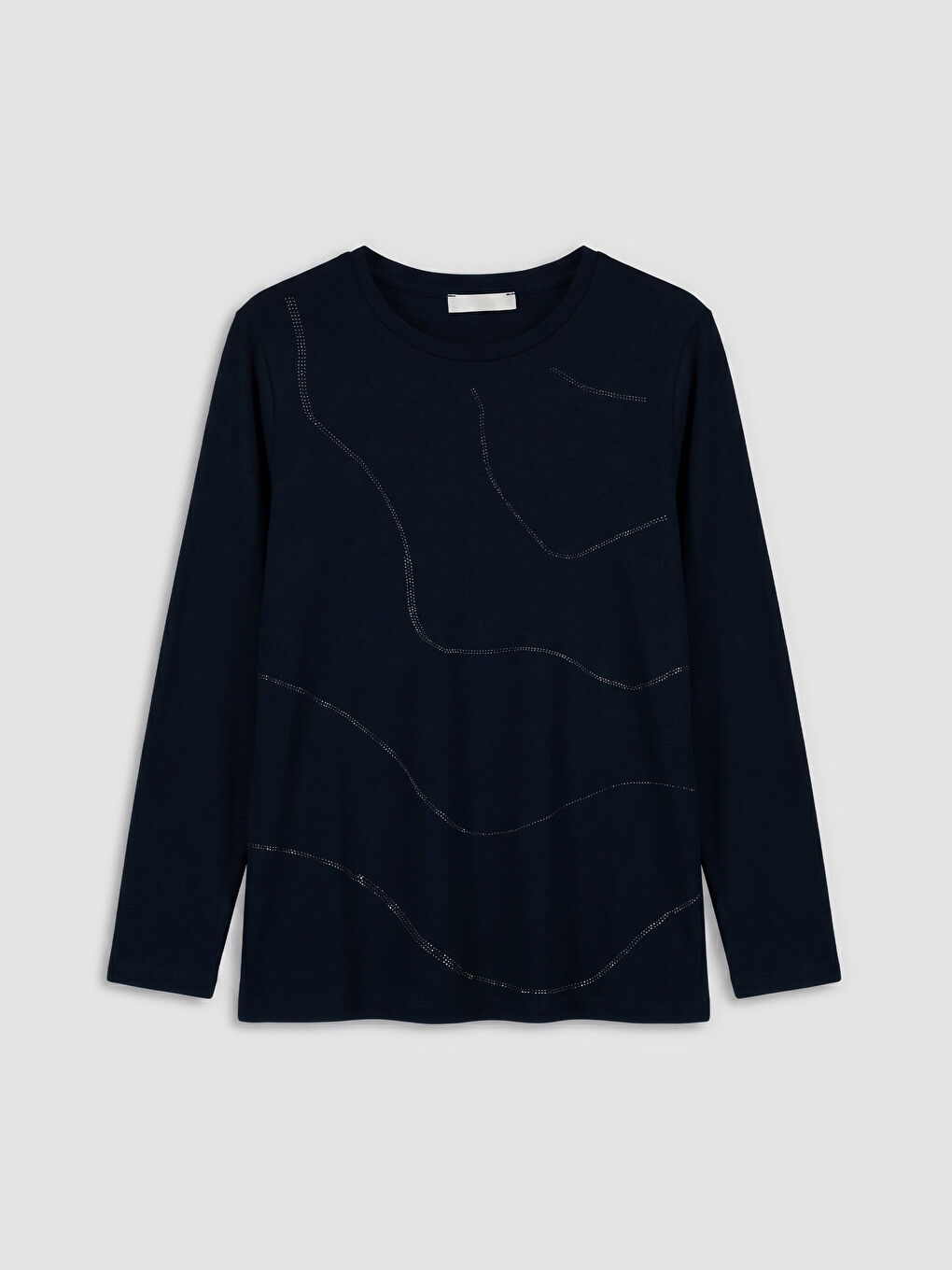 Lacivert Bisiklet Yaka Taşlı Kadın Tişört