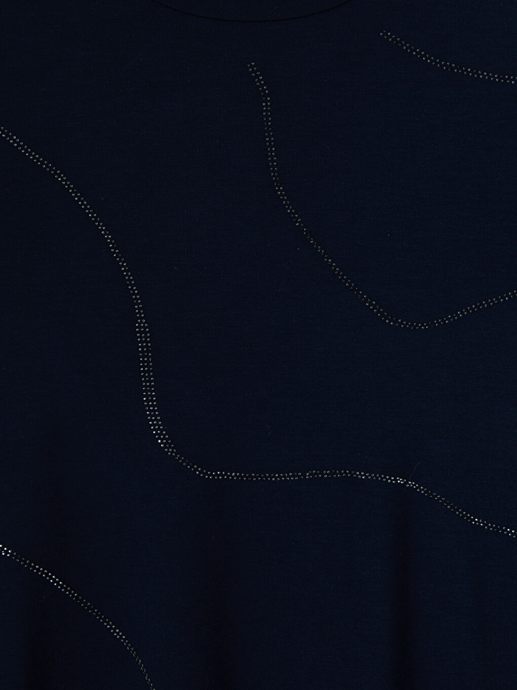 Lacivert Bisiklet Yaka Taşlı Kadın Tişört-2