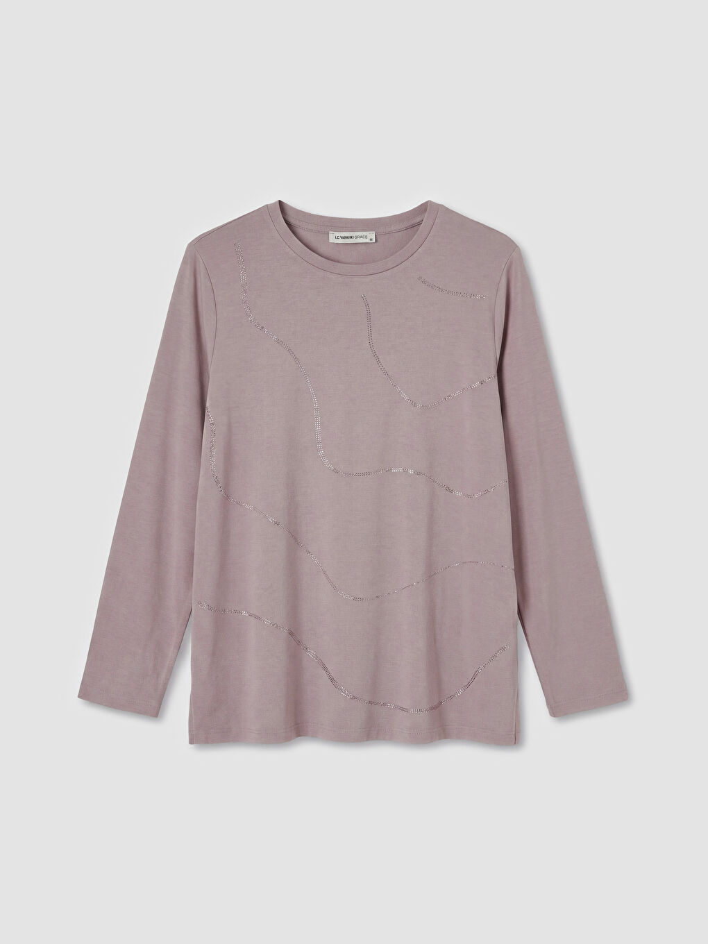 Lila Bisiklet Yaka Taşlı Bluz