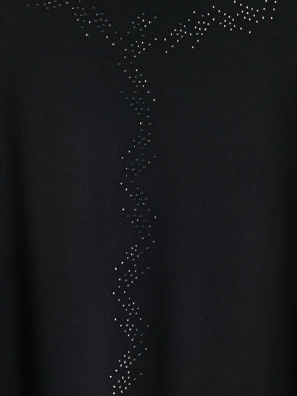 Siyah Bisiklet Yaka Taşlı Kadın Tişört-2