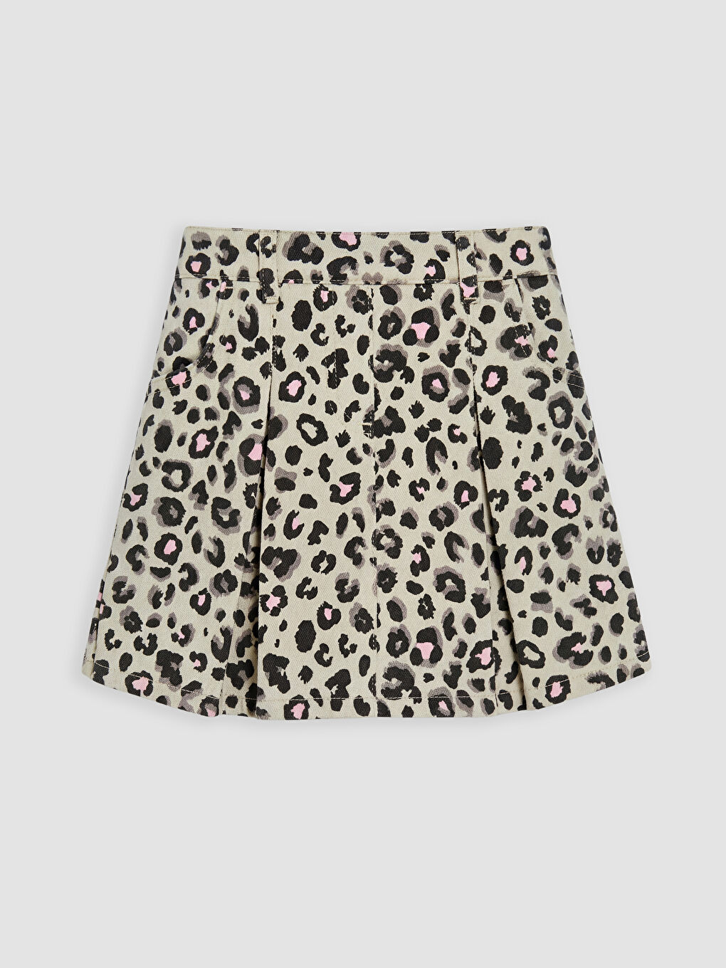 Bej Kız Çocuk Leopar Desenli Gabardin Şort Etek