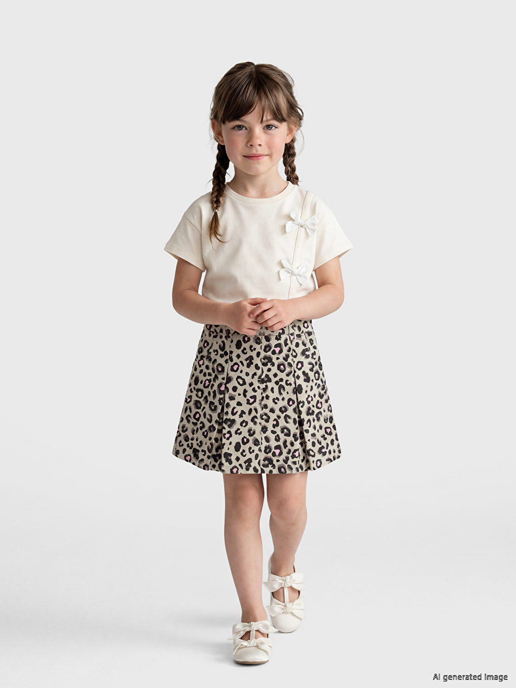 Skort me print leopardi prej gabardine për Vajza