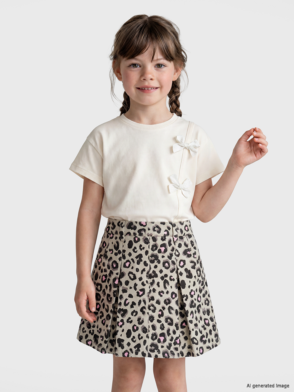 Skort me print leopardi prej gabardine për Vajza-1