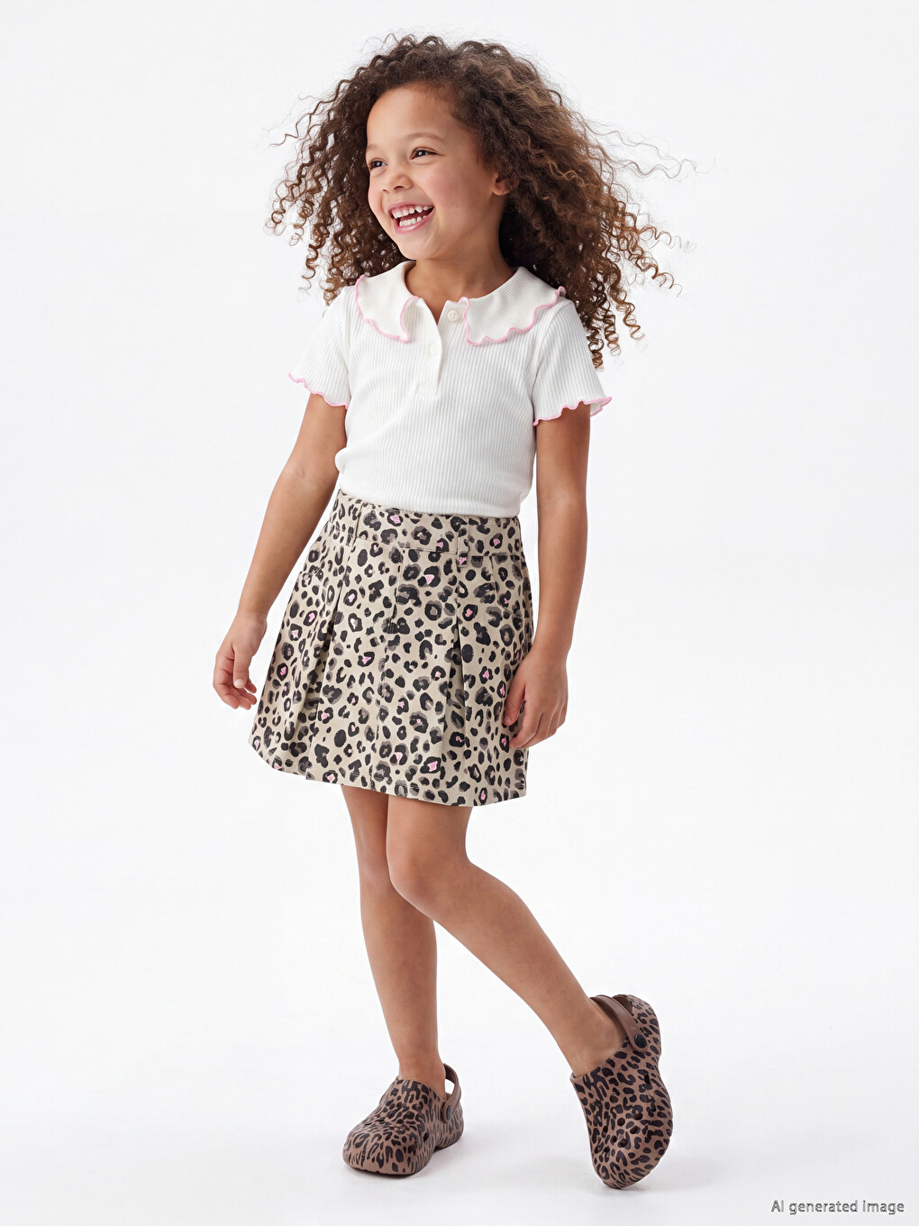 Girls' Leopard Print Gabardine Skort-2