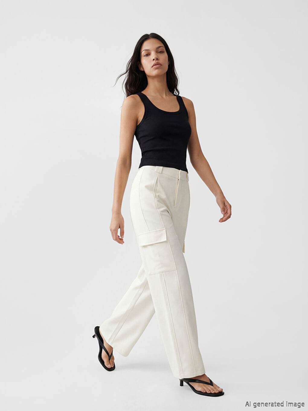 Beyaz Regular Fit Kadın Kargo Pantolon