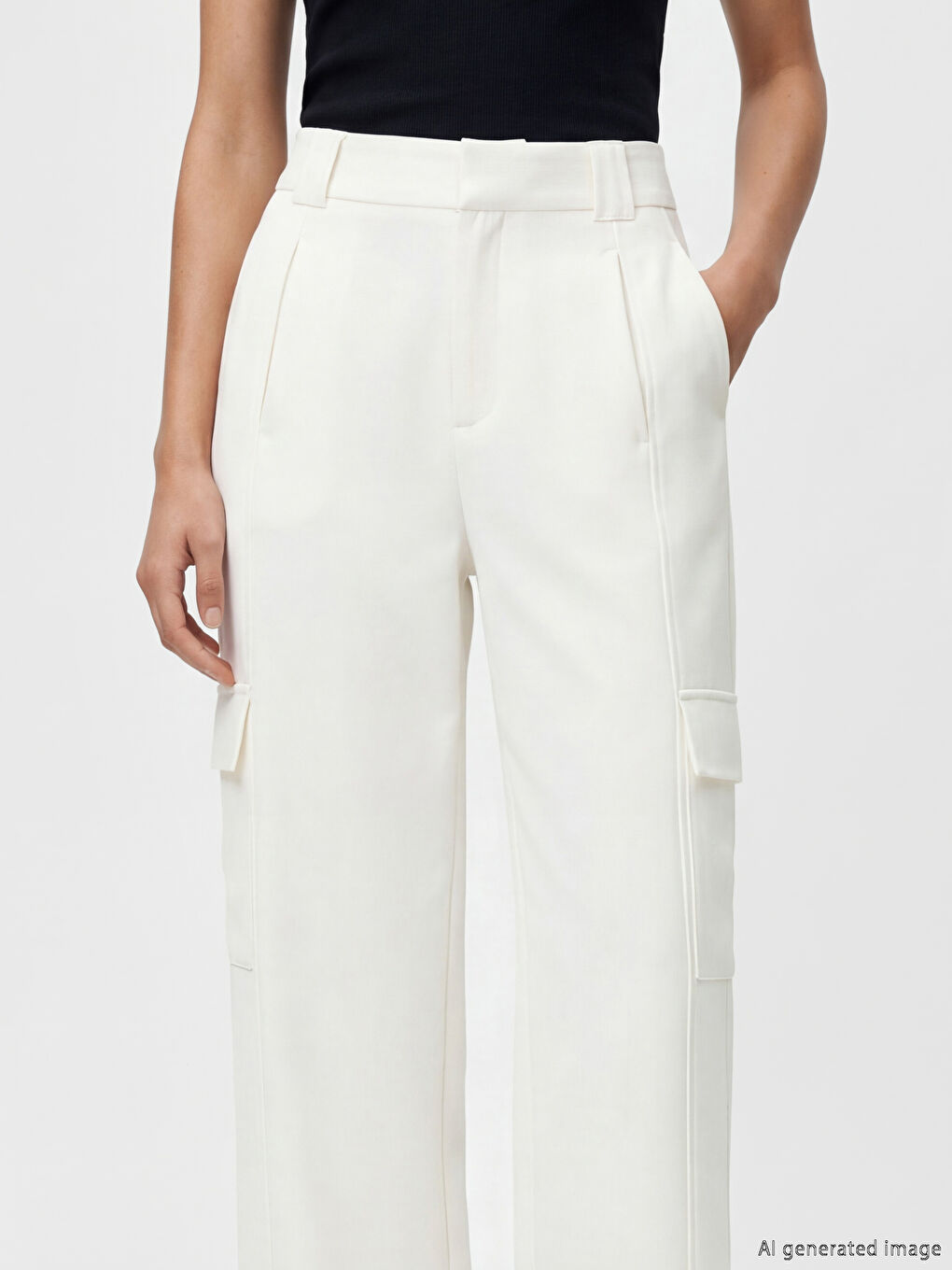 Beyaz Regular Fit Kadın Kargo Pantolon-2