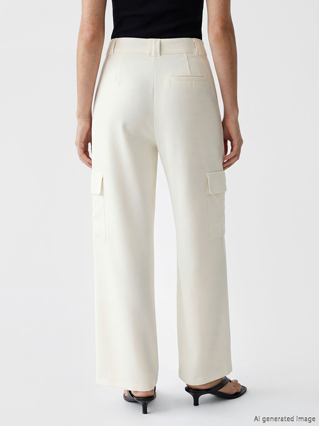 Beyaz Regular Fit Kadın Kargo Pantolon-3