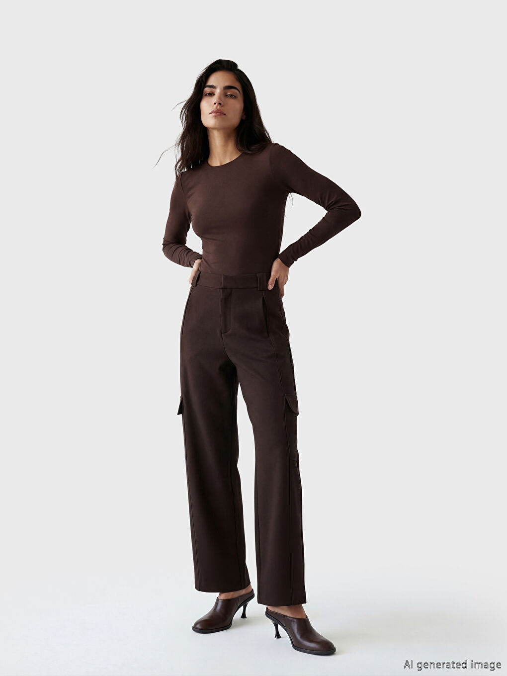 Kahverengi Geniş Paça Kadın Kargo Pantolon