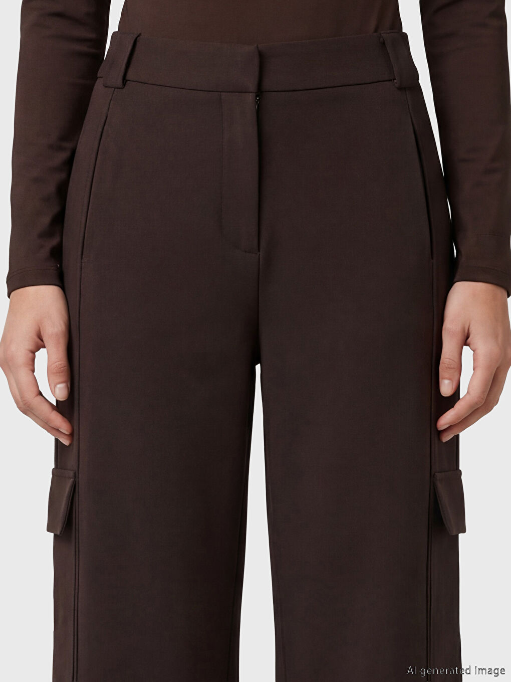 Kahverengi Geniş Paça Kadın Kargo Pantolon-1