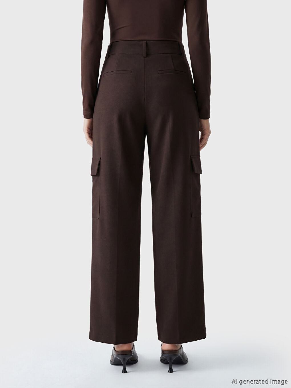 Kahverengi Geniş Paça Kadın Kargo Pantolon-2