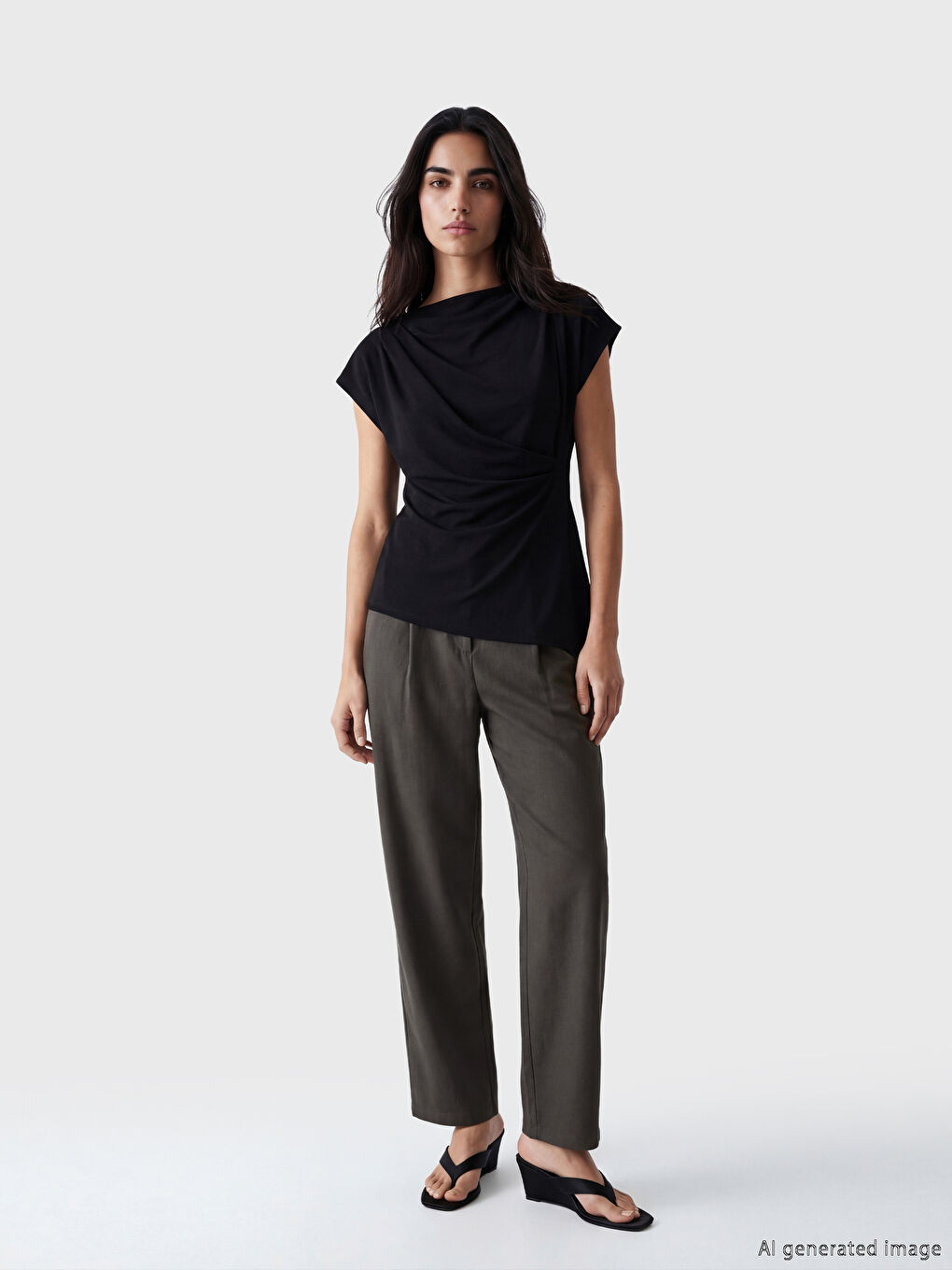 Antrasit Loose Fit Kadın Pileli Kumaş Pantolon