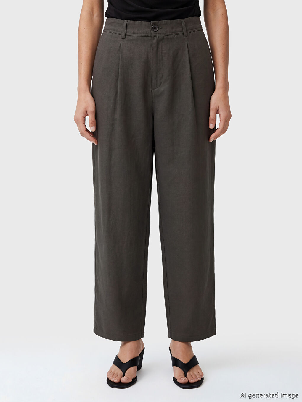 Antrasit Loose Fit Kadın Pileli Kumaş Pantolon-1