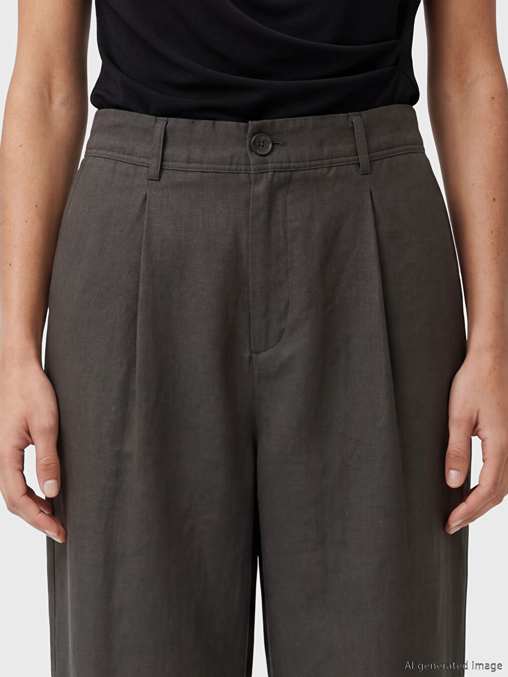 Antrasit Loose Fit Kadın Pileli Kumaş Pantolon-2