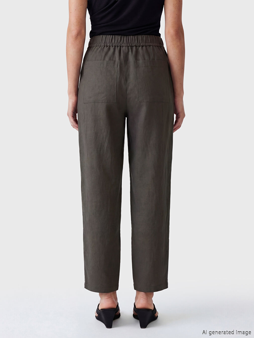 Antrasit Loose Fit Kadın Pileli Kumaş Pantolon-3