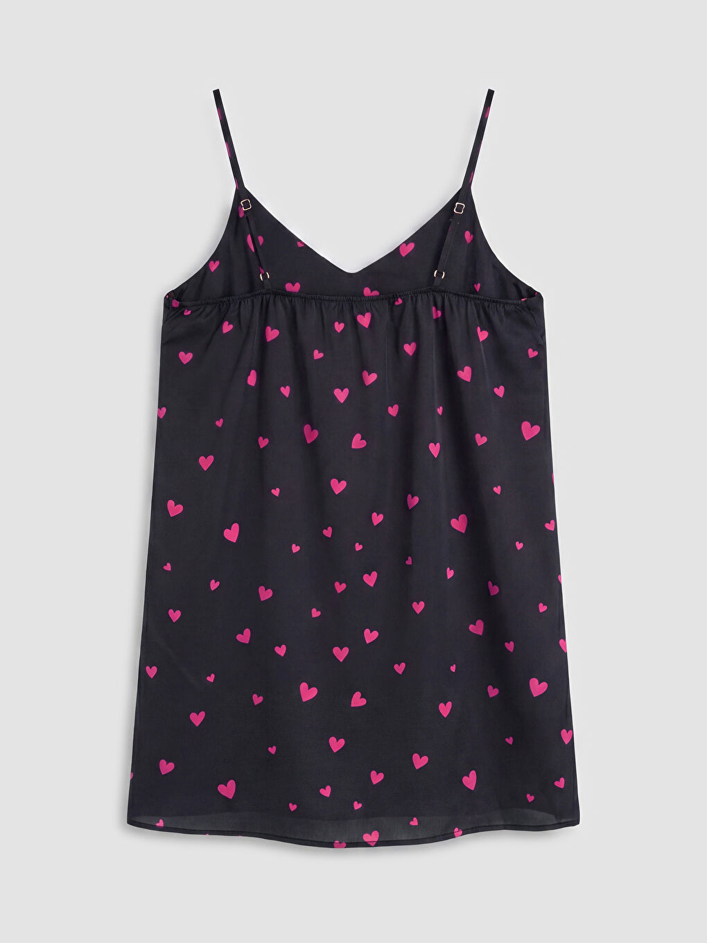 Siyah Kalp Desenli İp Askılı Kadın Fantezi Gecelik-1