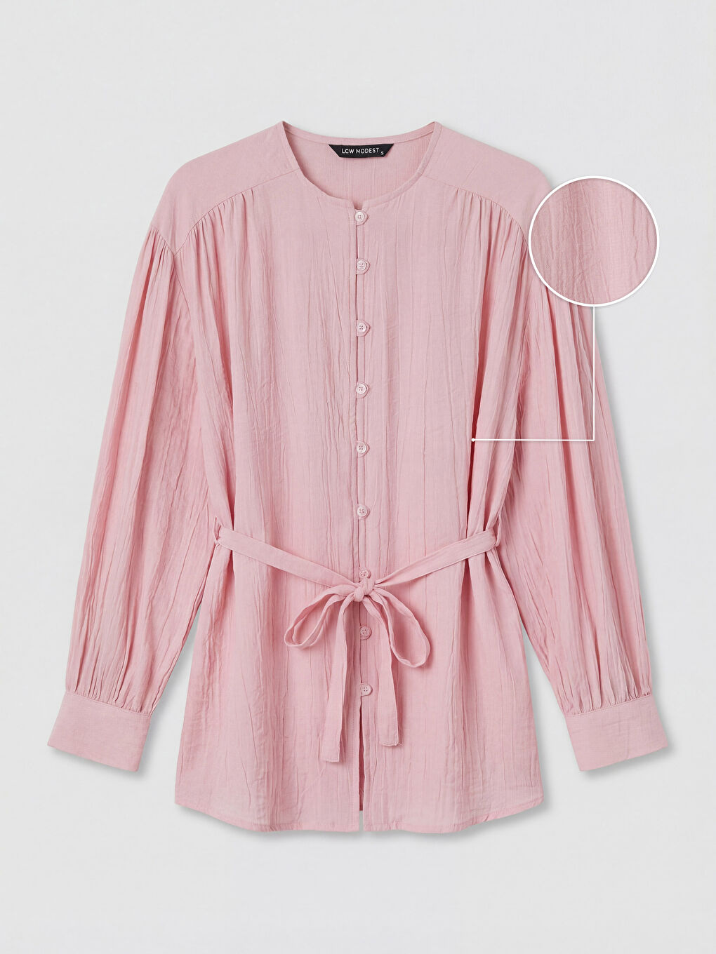Pembe Krinkle Kadın Gömlek Tunik