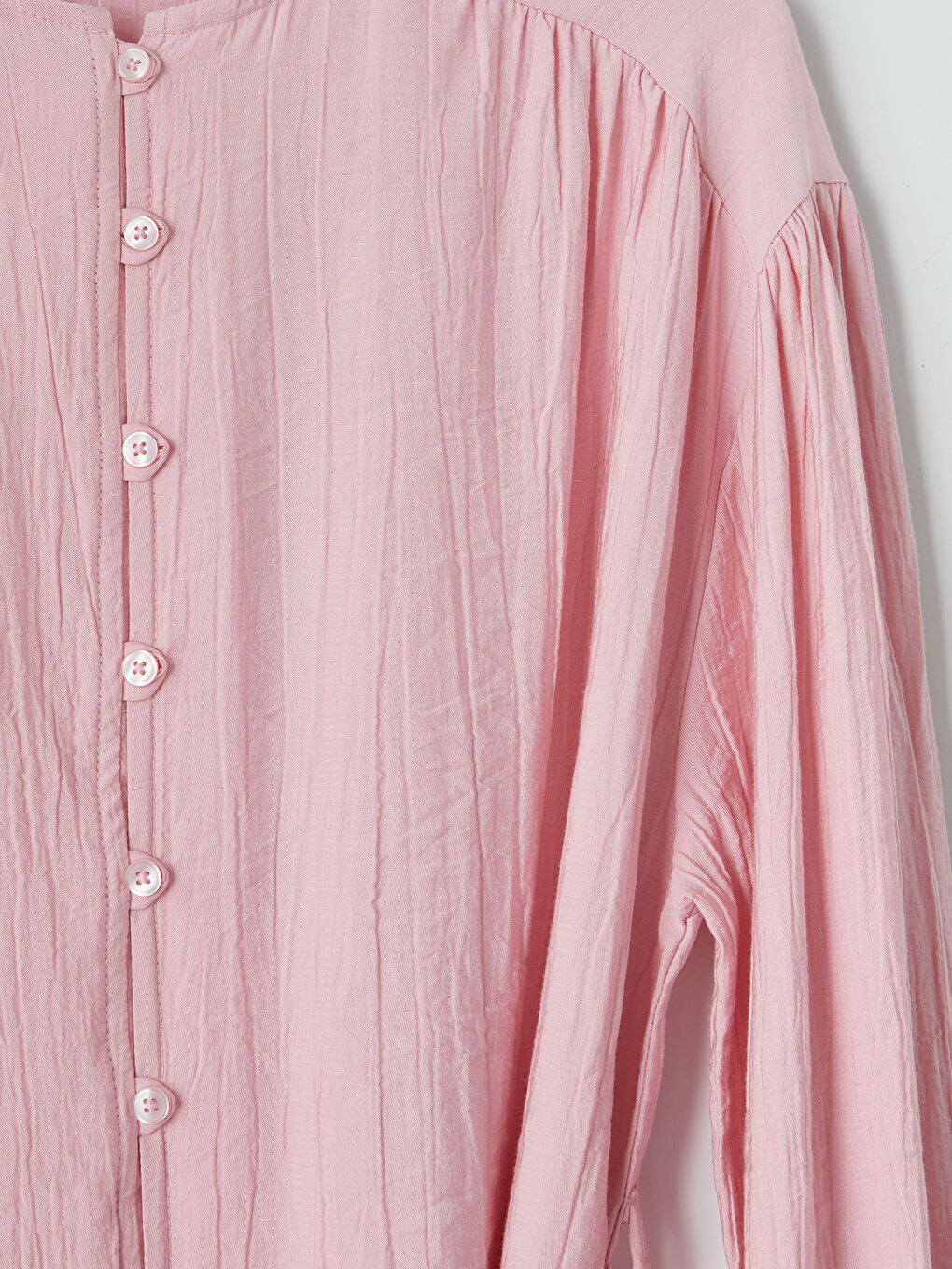 Pembe Krinkle Kadın Gömlek Tunik-2