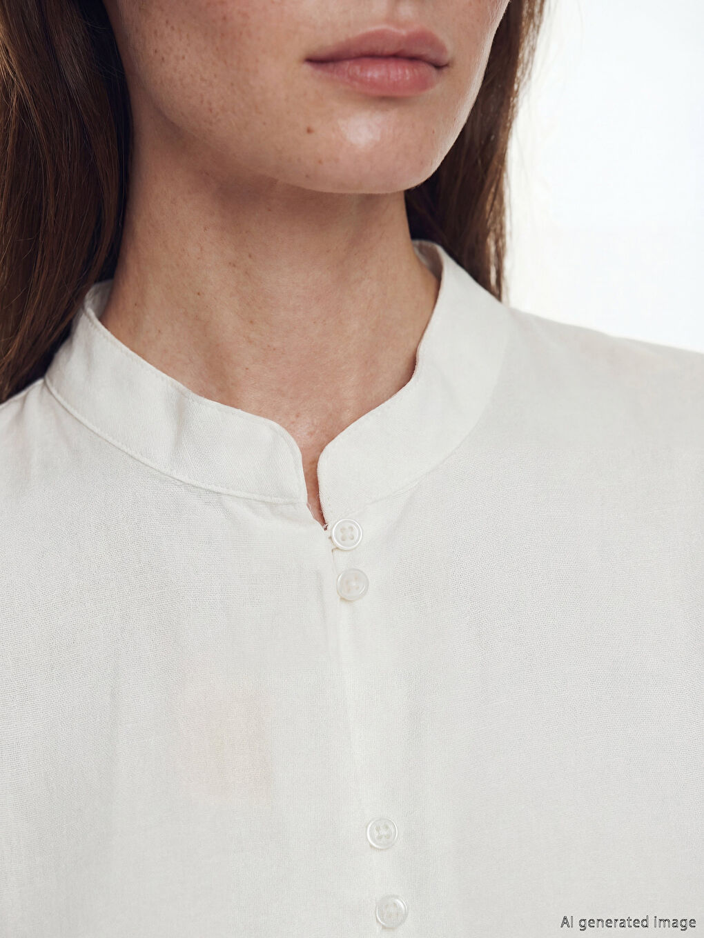 Ekru Keten Karışımlı Kadın Gömlek Tunik-2