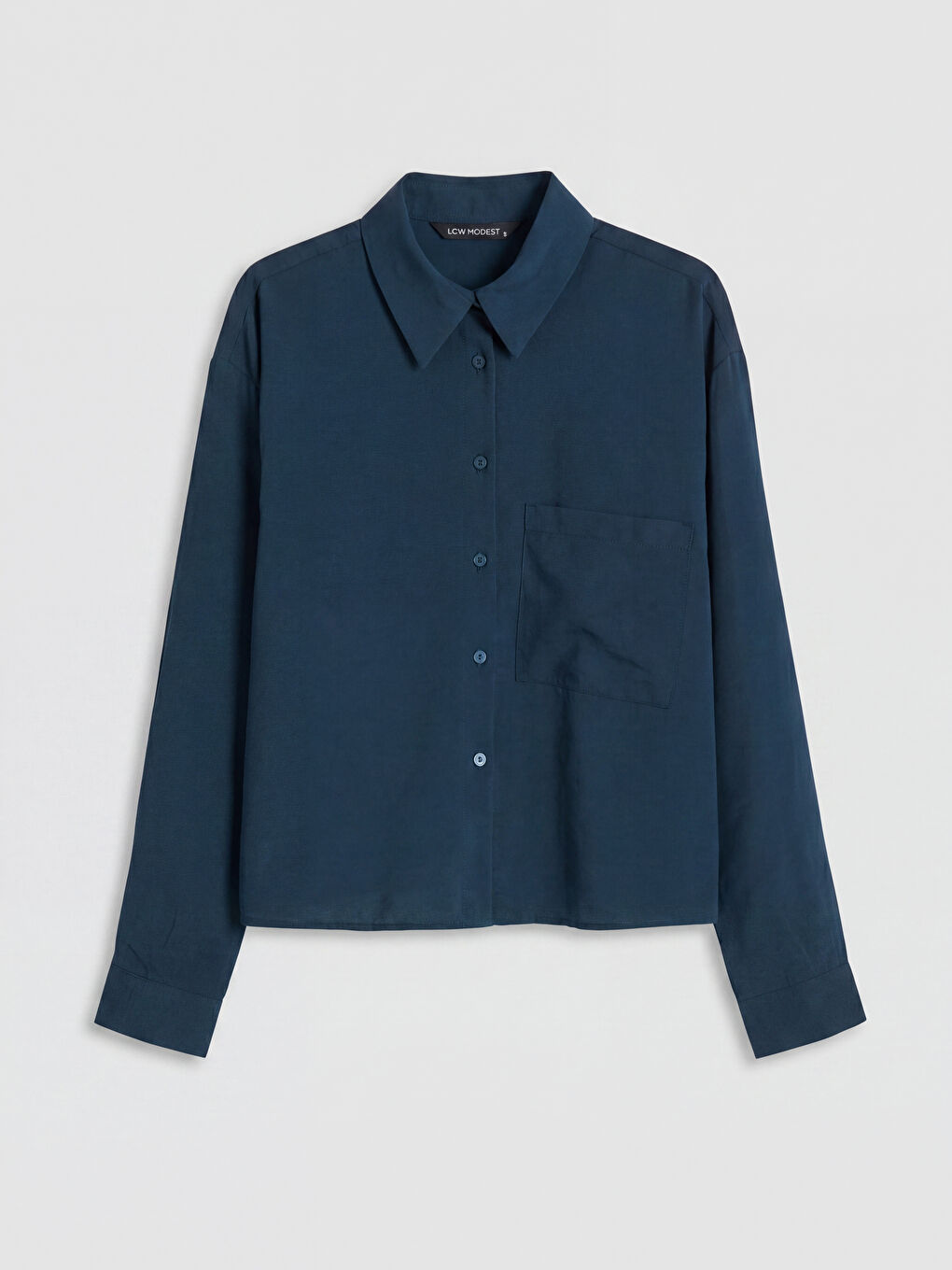 Lacivert Crop Modal Karışımlı Kadın Gömlek