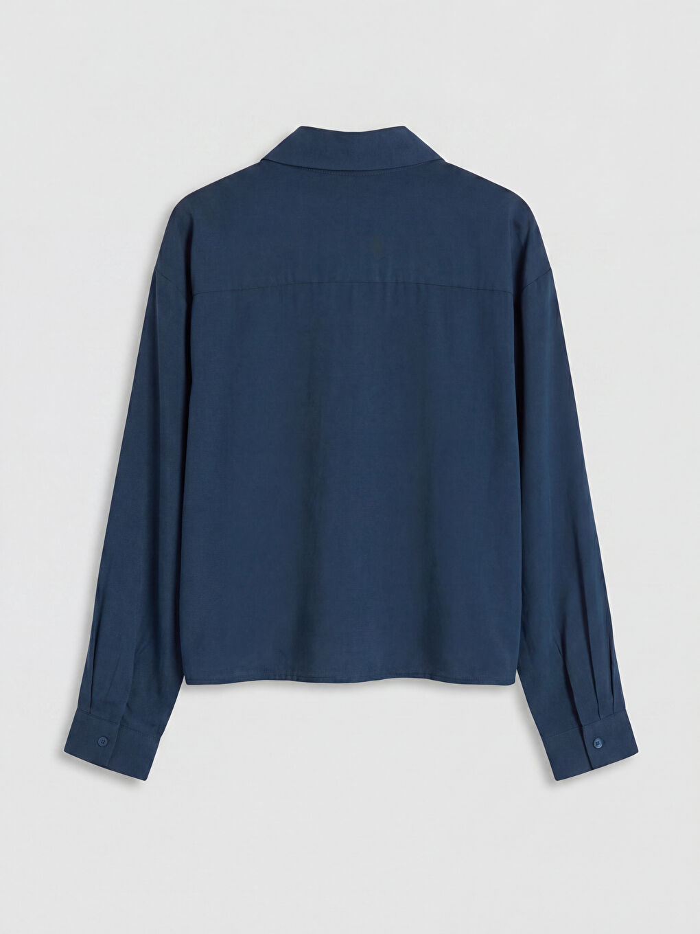 Lacivert Crop Modal Karışımlı Kadın Gömlek-1