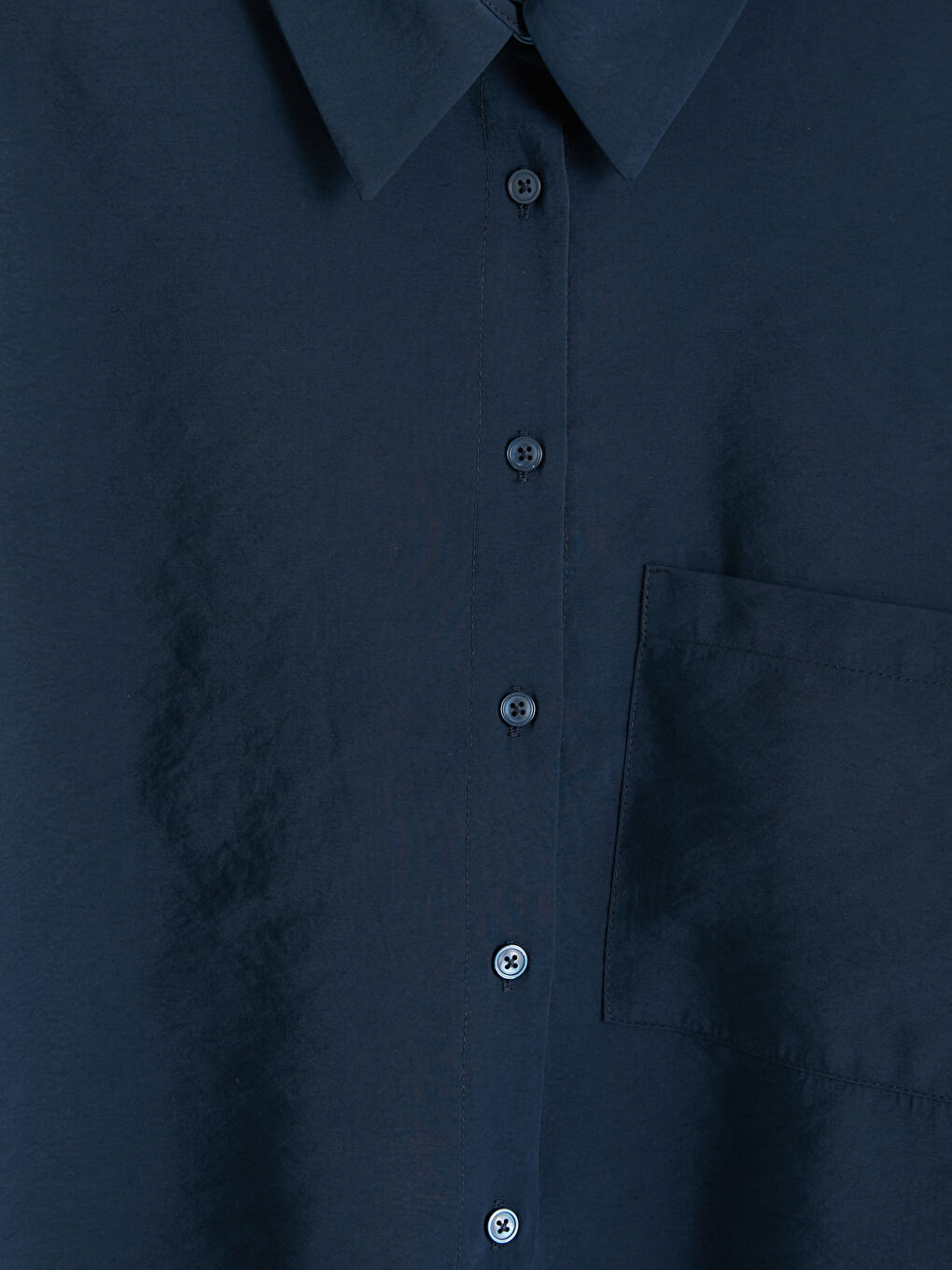 Lacivert Crop Modal Karışımlı Kadın Gömlek-2