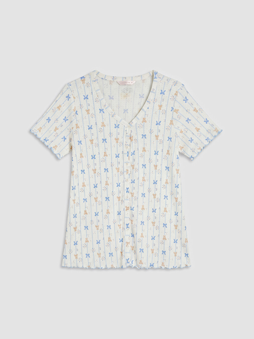 Ekru V Yaka Baskılı Hamile Pijama Üstü