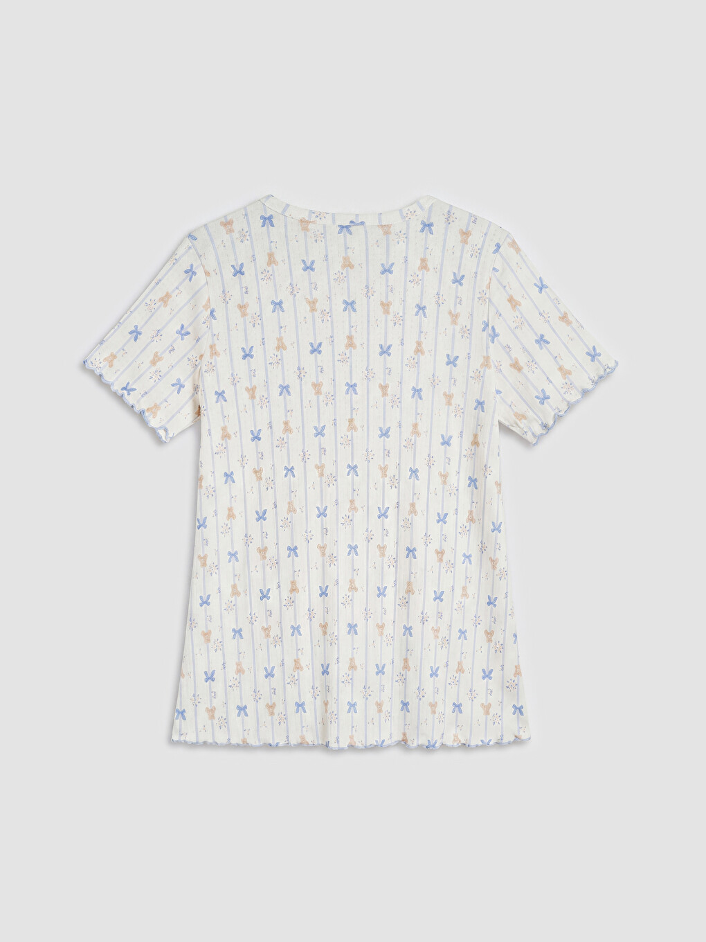 Ekru V Yaka Baskılı Hamile Pijama Üstü-1