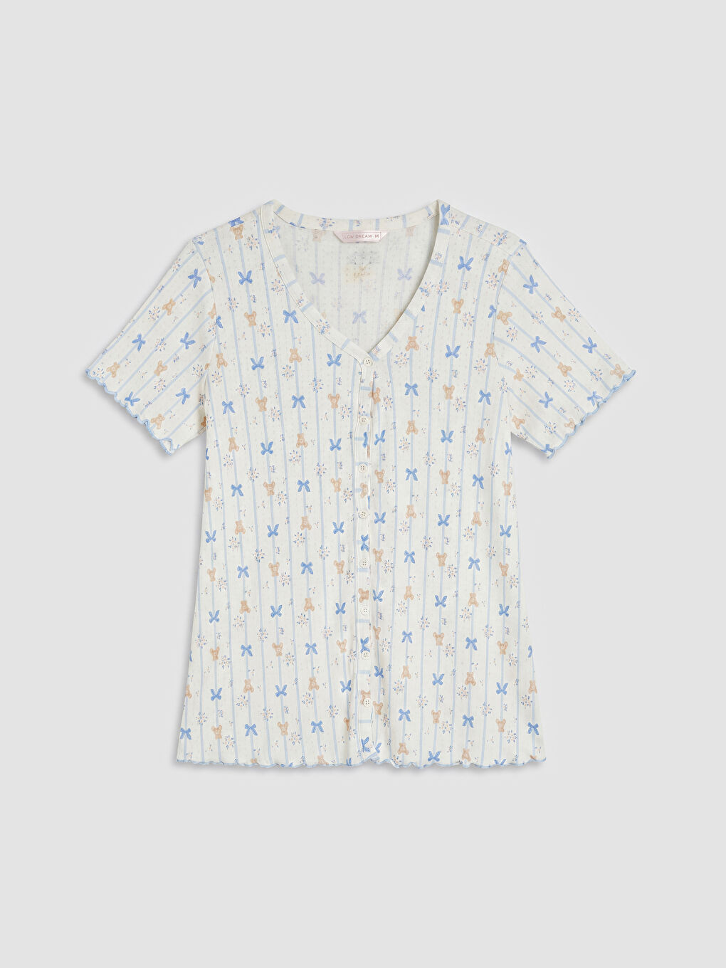 Ekru V Yaka Baskılı Hamile Pijama Takımı-1