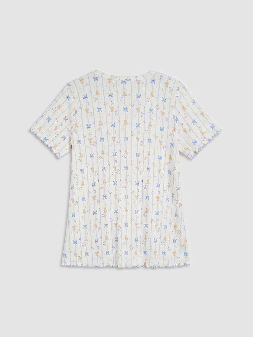 Ekru V Yaka Baskılı Hamile Pijama Takımı-4