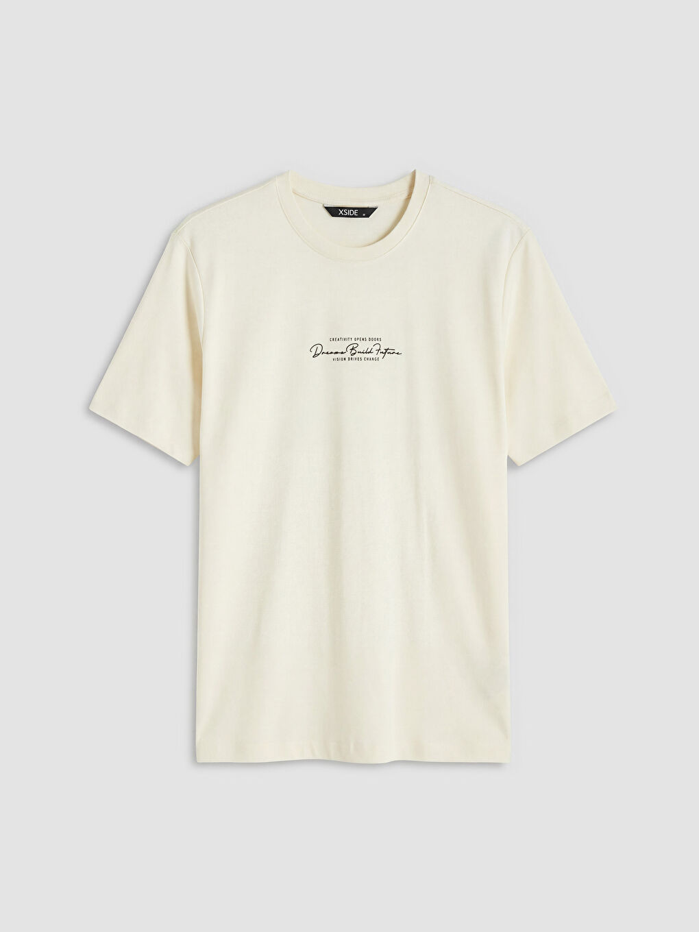 Ekru Bisiklet Yaka Baskılı Erkek Tişört