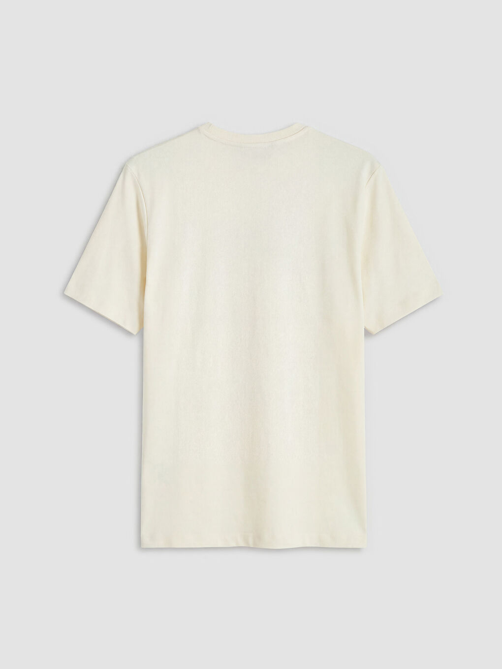 Ekru Bisiklet Yaka Baskılı Erkek Tişört-1