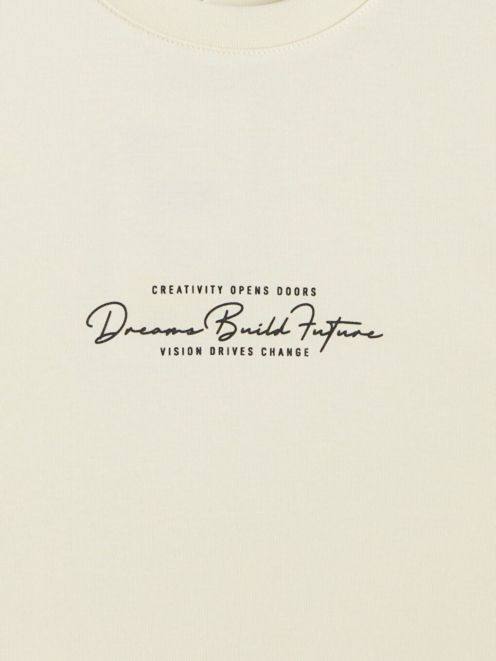 Ekru Bisiklet Yaka Baskılı Erkek Tişört-2