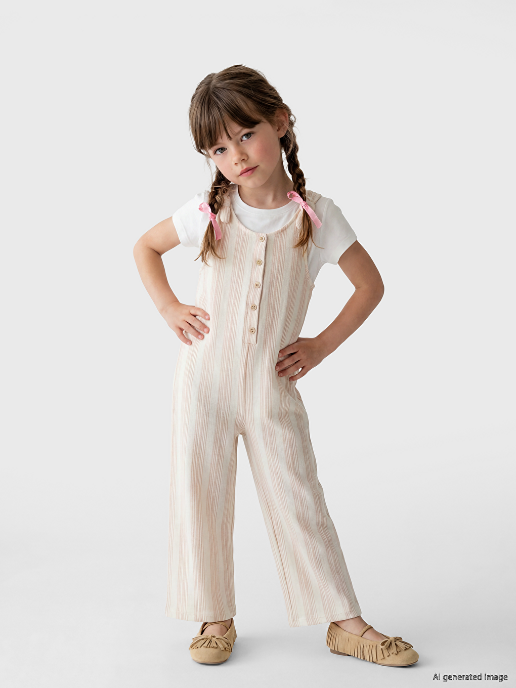 Striped Girls' Dungarees and T-Shirt