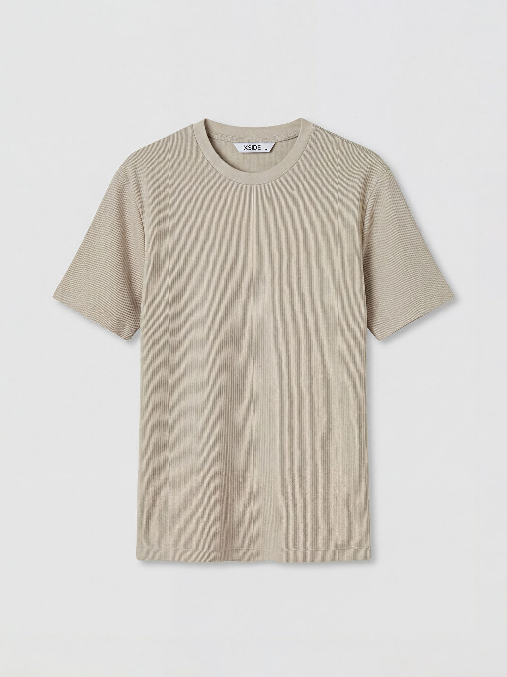 Bej Regular Fit Bisiklet Yaka Fitilli Erkek Tişört