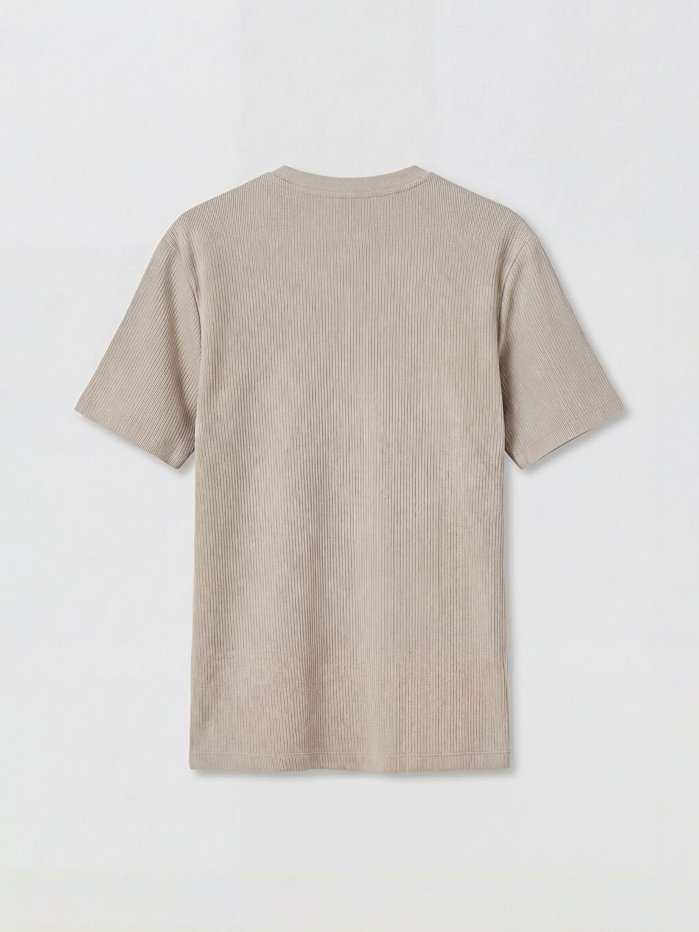 Bej Regular Fit Bisiklet Yaka Fitilli Erkek Tişört-1