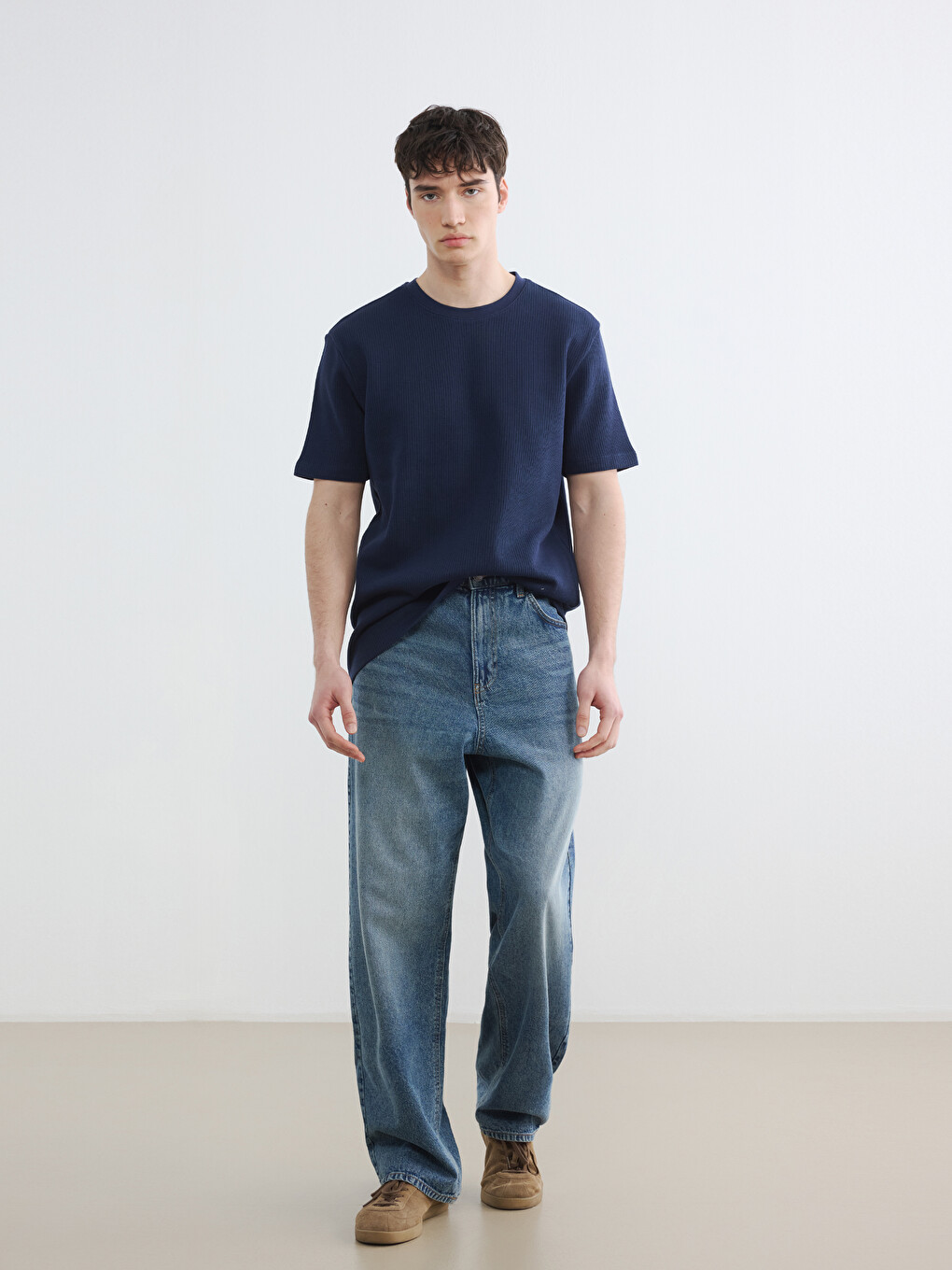 Regular Fit Crew Neck Ribbed Men's T-Shirt-1