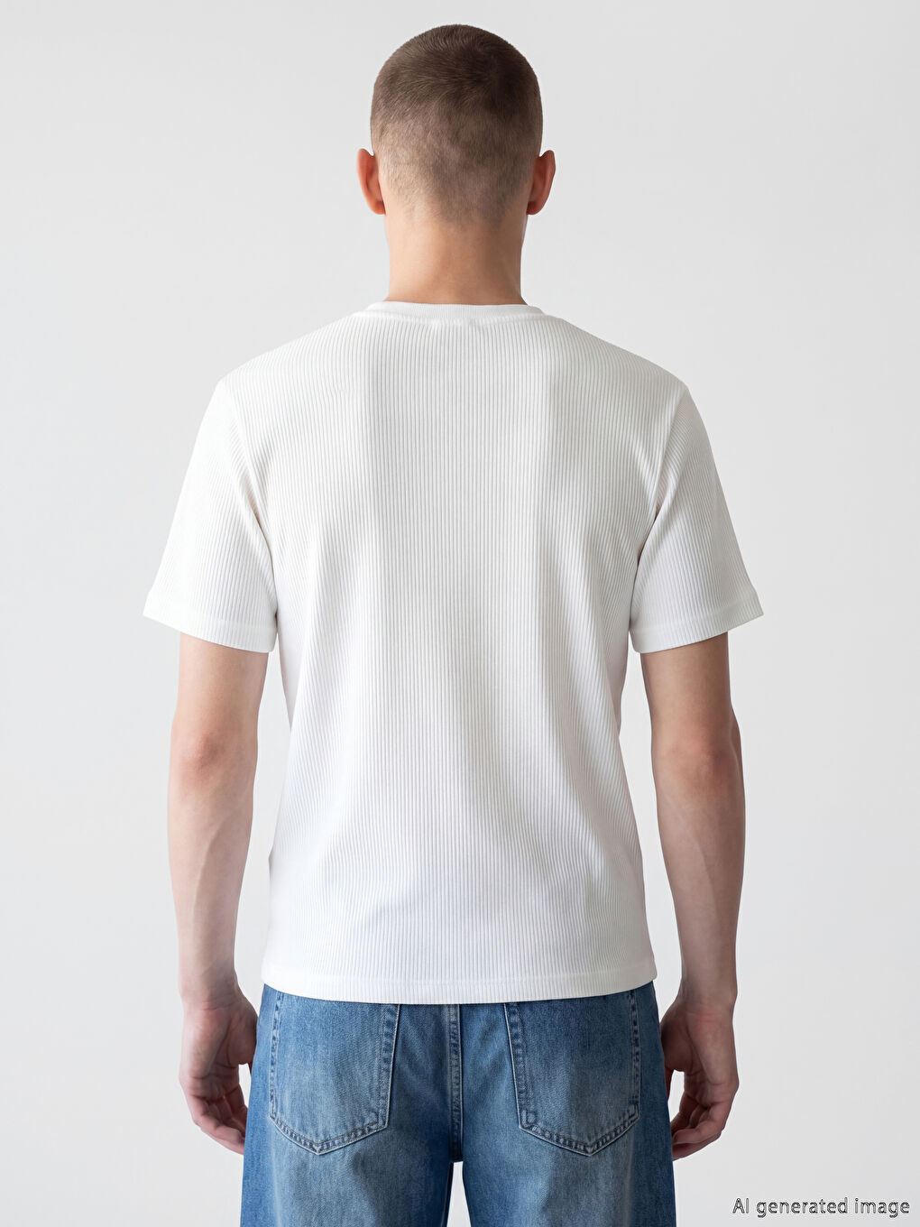 Ekru Regular Fit Bisiklet Yaka Fitilli Erkek Tişört-3