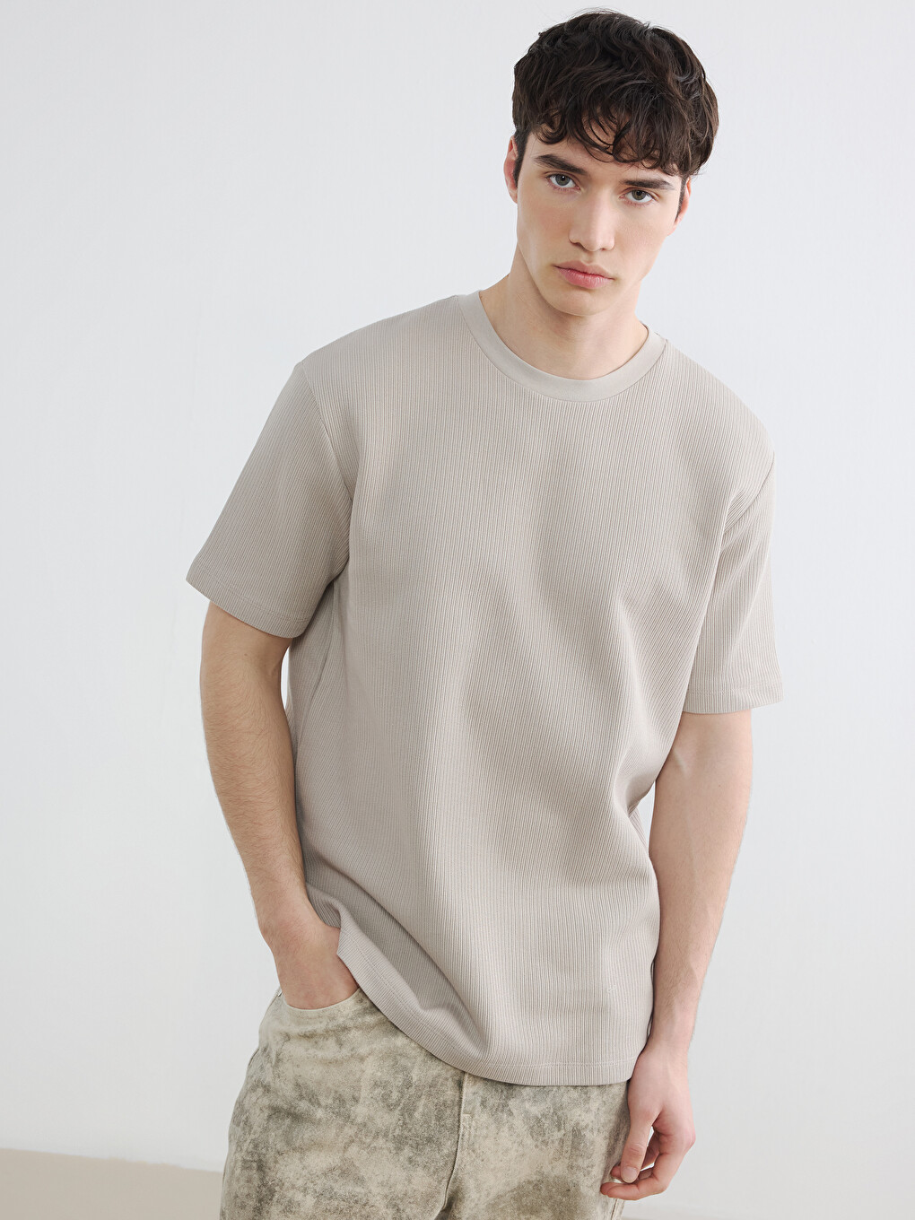 Regular Fit Crew Neck Ribbed Men's T-Shirt