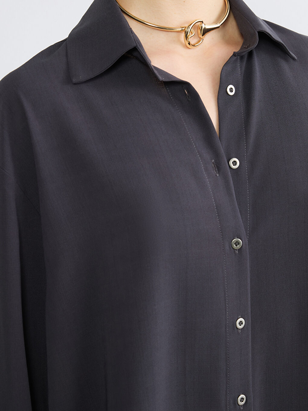 Antrasit Loose Fit Kadın Gömlek-3