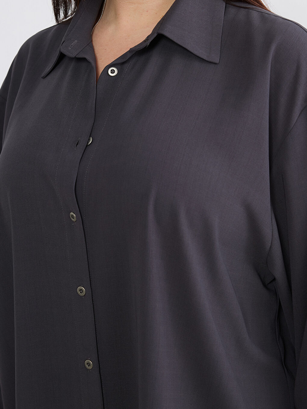 Antrasit Loose Fit Kadın Gömlek-6