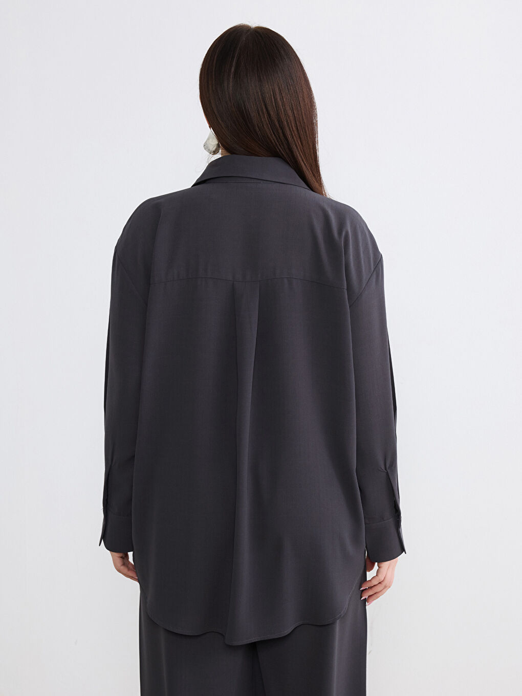 Antrasit Loose Fit Kadın Gömlek-7