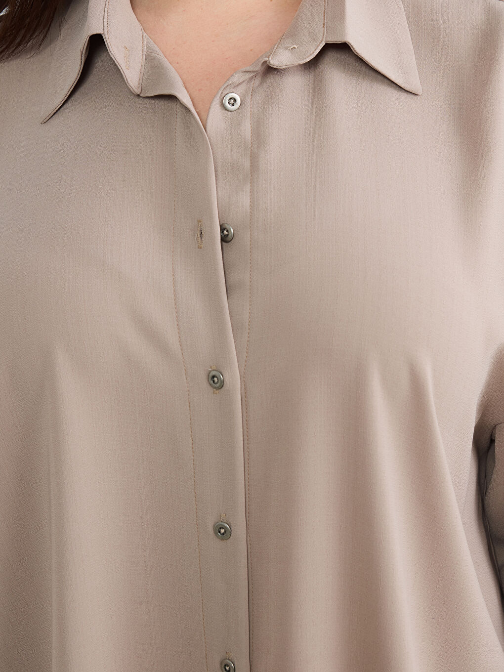 Bej Loose Fit Kadın Gömlek-6