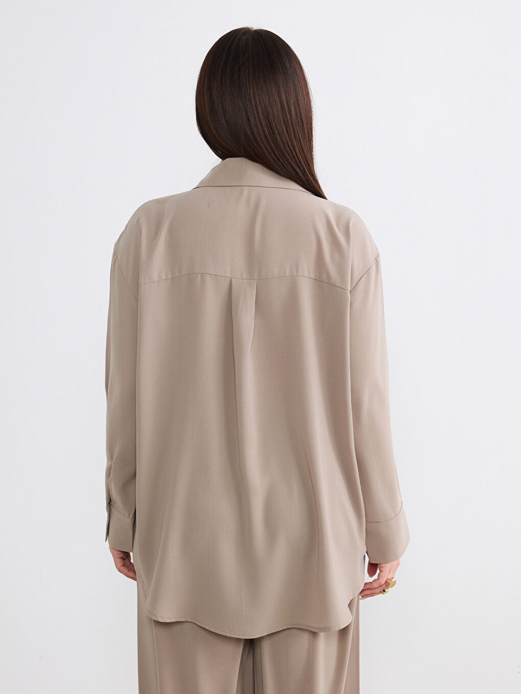 Bej Loose Fit Kadın Gömlek-7