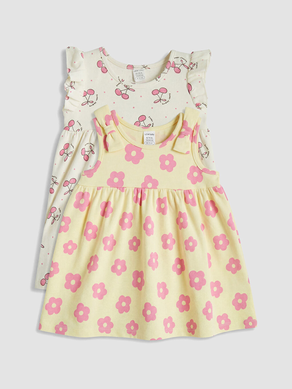 Ekru Desenli Kız Bebek 2'li Elbise