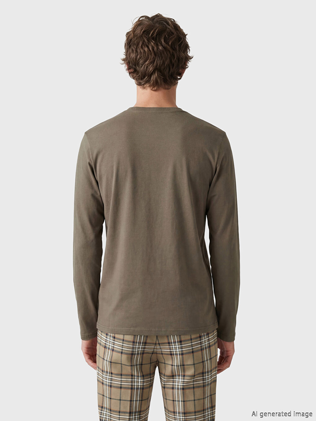 Kahverengi Bisiklet Yaka Uzun Kollu Erkek Pijama Üstü-3