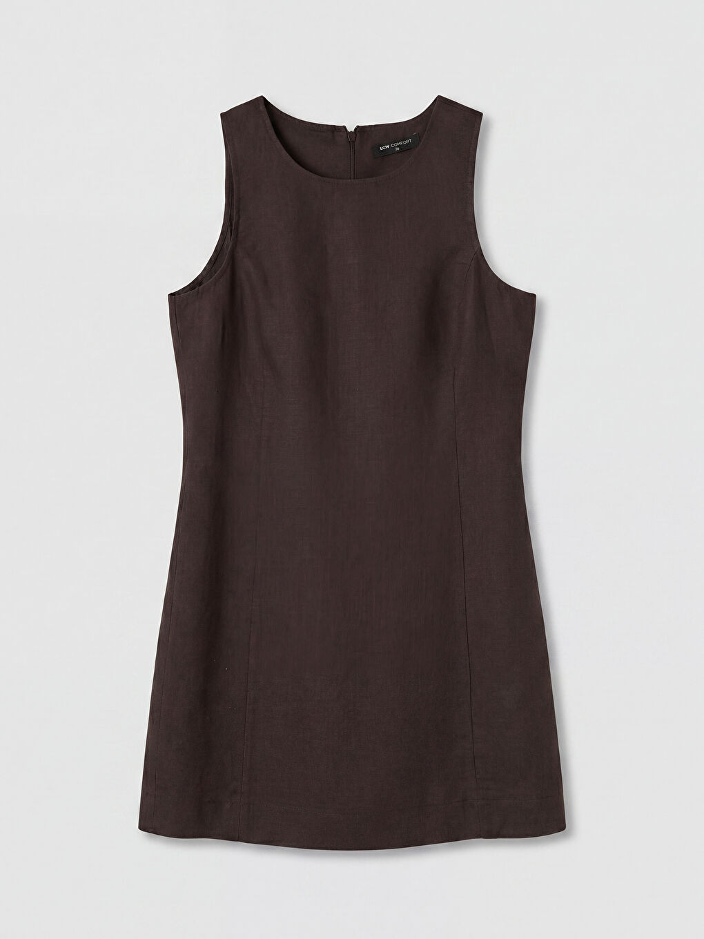 Kahverengi Bisiklet Yaka Keten Mini Elbise