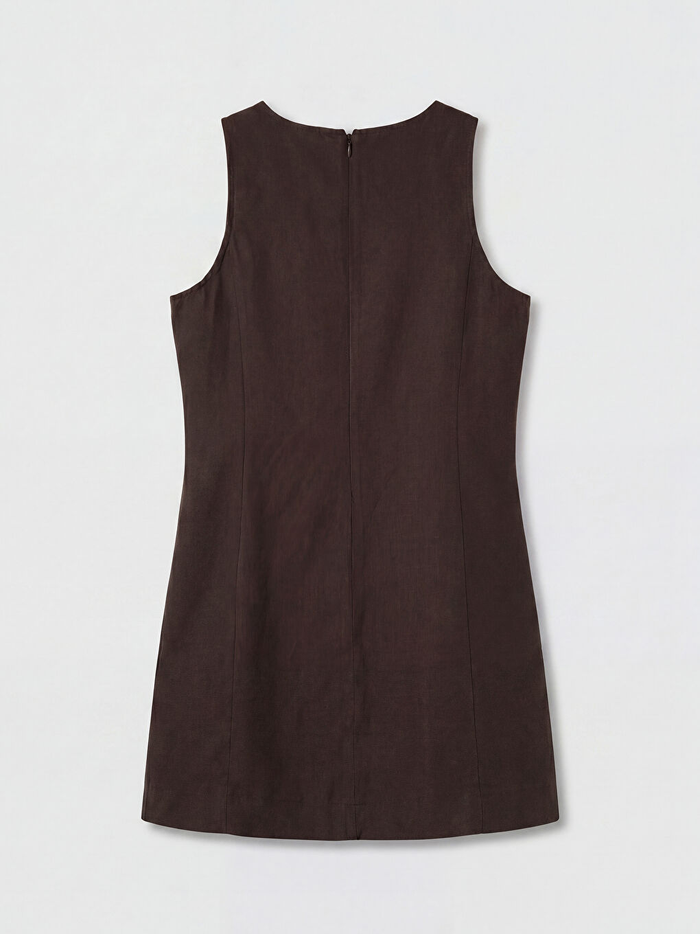 Kahverengi Bisiklet Yaka Keten Mini Elbise-1